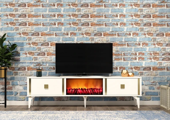 Zerka concept Zirve Tv Ünitesi Tv Sehpası Beyaz Gold ürün görseli 1