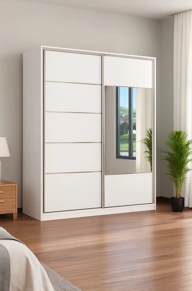 Zerka concept Derin Sürgülü Dolap Gardırop Beyaz 160 Cm ürün görseli 1