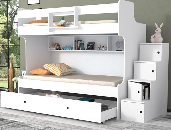 Zerka concept Napoli Yavrulu Seyyar Merdivenli Ranza Beyaz M2 90 X 190 Cm ürün görseli 1
