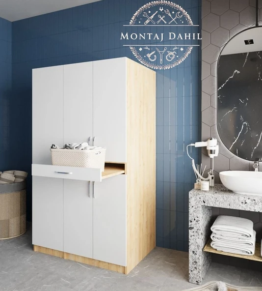 Zerka concept Tina Çamaşır Ve Kurutma Makinesi Dolabı Banyo Dolabı Meşe Beyaz Beyaz - Meşe ürün görseli 1