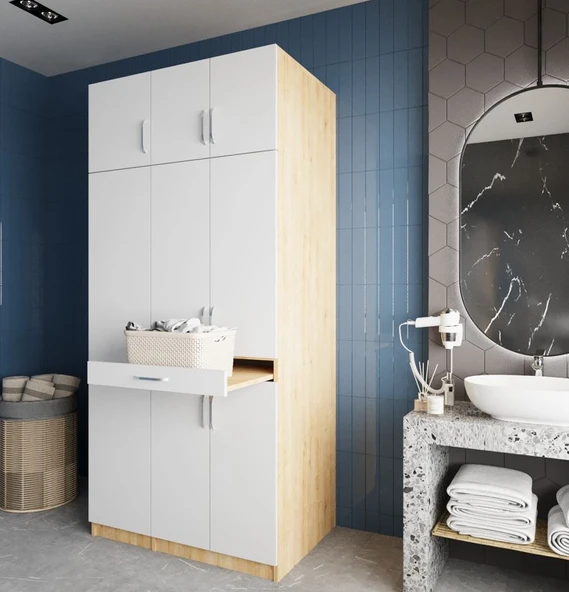 Zerka concept Vita Çamaşır Ve Kurutma Makinesi Dolabı Banyo Dolabı Meşe Beyaz Beyaz - Meşe ürün görseli 1