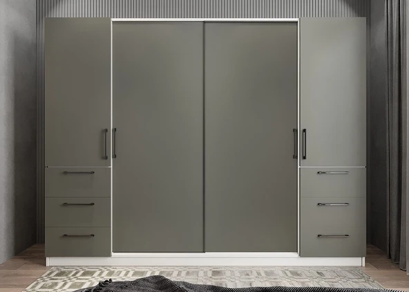 Zerka concept Riga Sürgü Kapaklı Çekmeceli Gardırop Fb 270 Cm ürün görseli 1