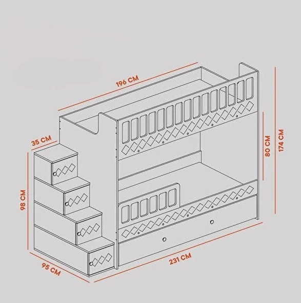 Zerkaconcept Pretty Mdf Çelik Profilli Yavrulu Ranza Mb M2 - Resim 3