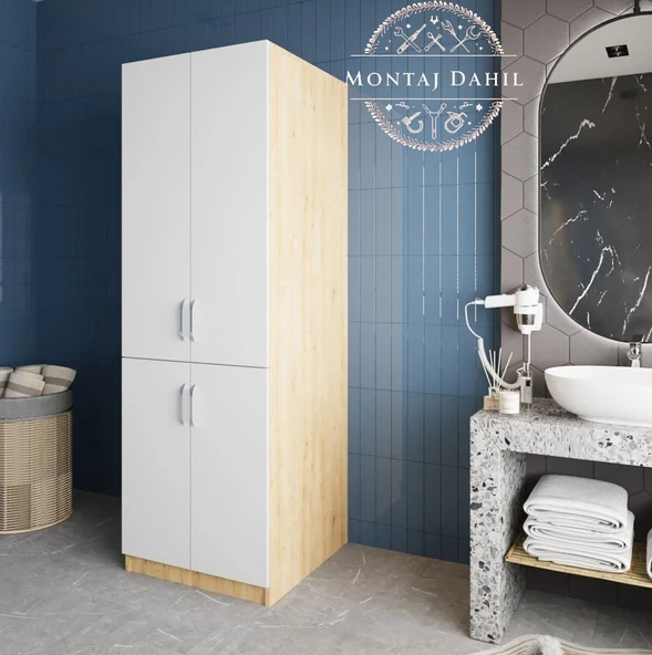 Zerka concept Venedik Çamaşır Ve Kurutma Makinesi Dolabı Banyo Dolabı Meşe Beyaz Beyaz - Meşe ürün görseli 1
