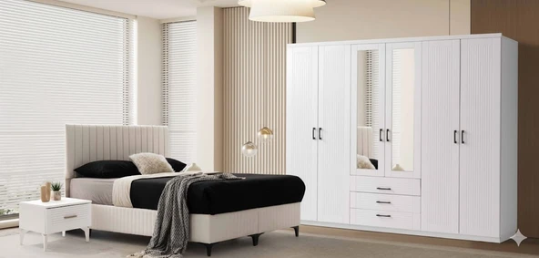 Zerka concept Gardenya Tamamı Mdf 6 Kapaklı Membran Gardırop Ve Yatak Odası Takımı ürün görseli 1