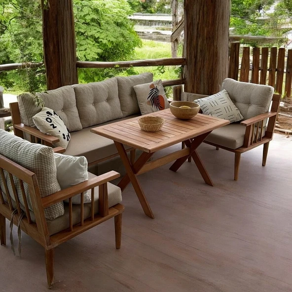 Zerka concept Vizyon Masif Ahşap Bahçe Balkon Takımı Gürgen Ağacı 3+1+1+masa Ahşap ürün görseli 1