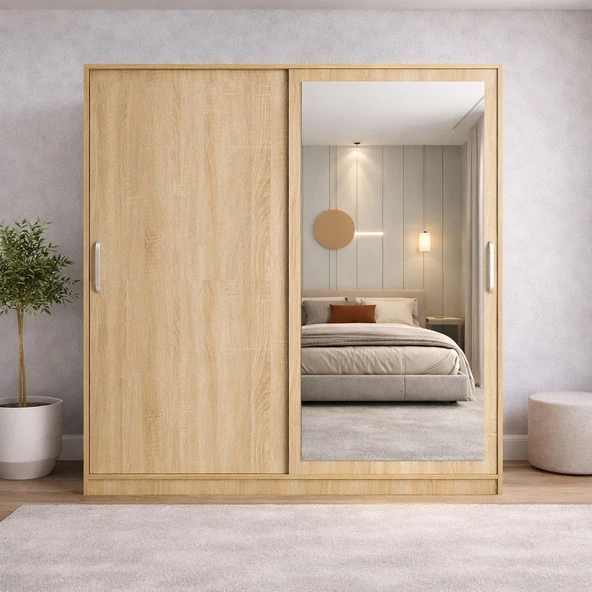 Zerka concept Zen Sürgü Kapaklı Dolap Gardırop Meşe ürün görseli 1