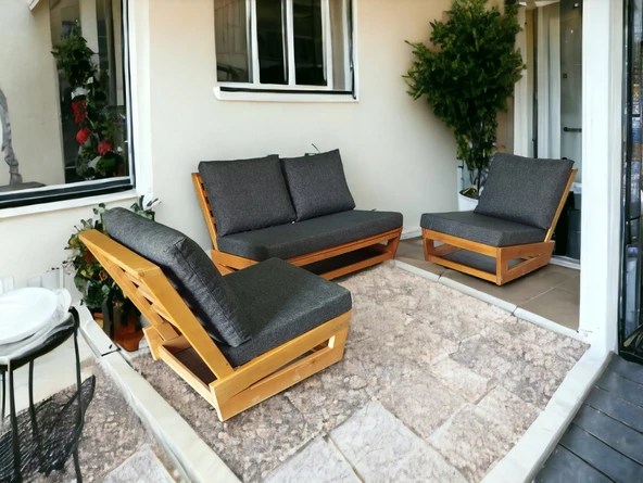Zerka concept Nepal Bahçe Balkon Masif Kayın Ahşap Koltuk Takımı -2+1+1 Antrasit ürün görseli 1