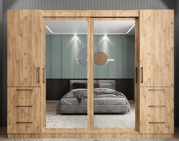 Zerka concept Bella Sürgü Kapaklı Dolap Gardırop Çam 208 CM ürün görseli 1