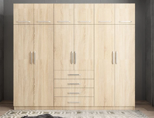 Zerka concept Biray 6 Kapaklı Gardırop Dolap Meşe 240 Cm Montaj Dahil ürün görseli 1
