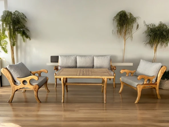 Zerka concept Vanessa Ahşap Bahçe Koltuk Kestane Ağacı 3+1+1 Koltuk Masa Takımı Ahşap ürün görseli 1
