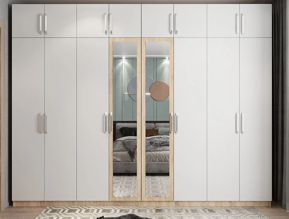 Zerka concept Hugo 8 Kapaklı Dolap Gardırop Meşe Beyaz ürün görseli 1