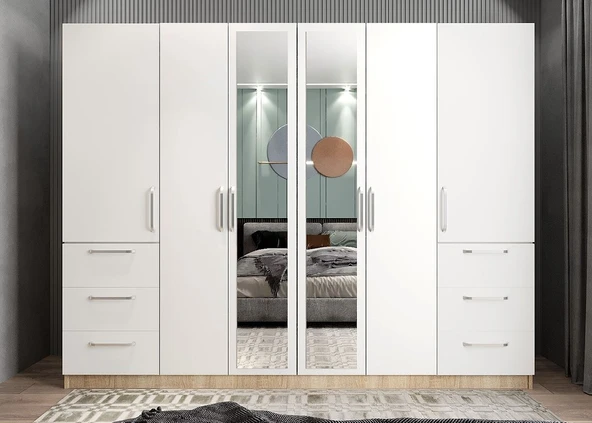Zerka concept Zeren 6 Kapaklı Çekmeceli Gardırop Dolap Mb 270 Cm ürün görseli 1