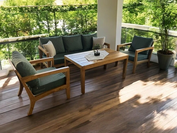 Zerka concept Ottoman Masif Ahşap Bahçe Balkon Takımı Kestane Ağacı 3+1+1+masa Ahşap ürün görseli 1