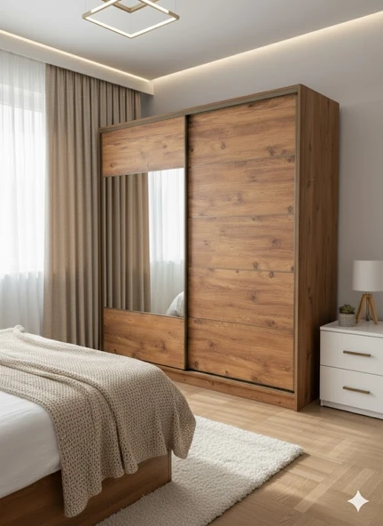 Zerka concept Toprak Sürgülü Dolap Gardırop 200 Cm Çam ürün görseli 1