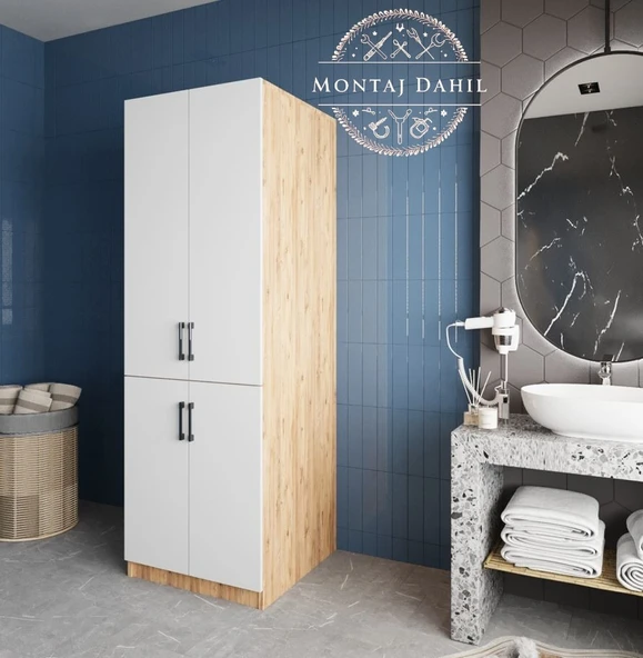 Zerka concept Venedik Çamaşır Ve Kurutma Makinesi Dolabı Banyo Dolabı Çam Beyaz Çam - Beyaz ürün görseli 1