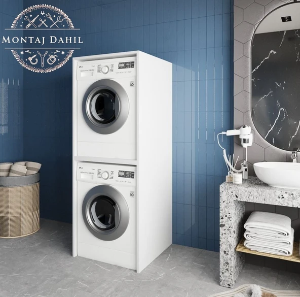 Zerka concept Babil Çamaşır Ve Kurutma Makinesi Dolabı Banyo Dolabı Beyaz Beyaz ürün görseli 1