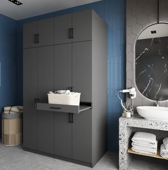 Zerka concept Modena Çamaşır Ve Kurutma Makinesi Dolabı Banyo Dolabı Füme Füme ürün görseli 1