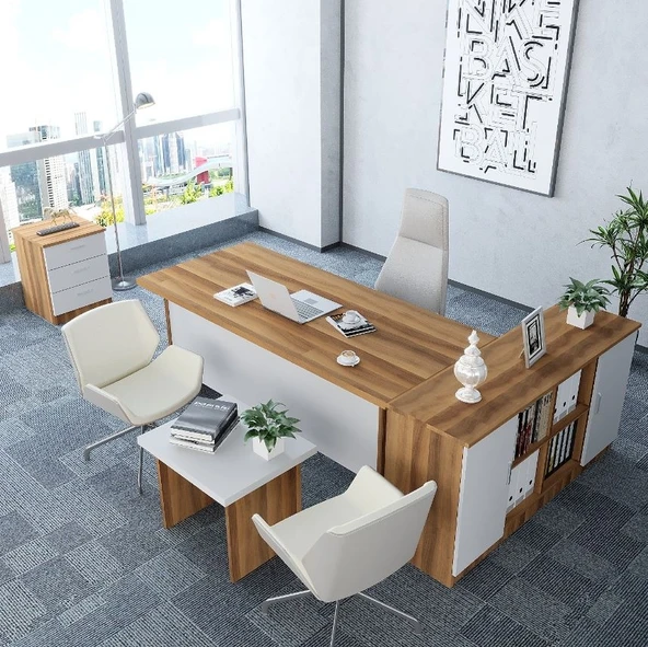 Zerka concept Pasha 4'lü Ofis Takımı  Model 6 Ceviz Beyaz ürün görseli 1