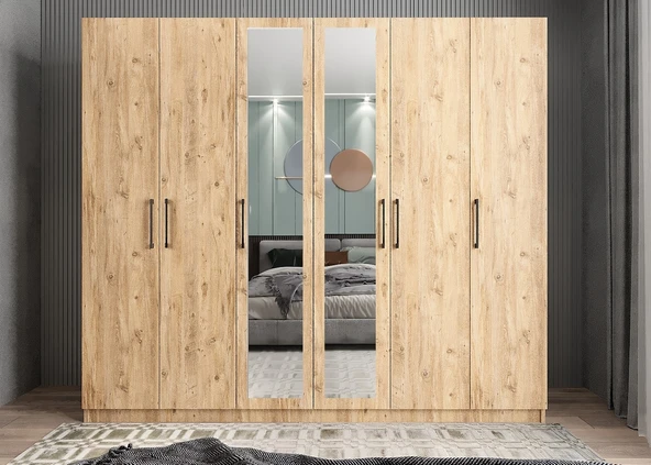 Zerka concept Diana 6 Kapaklı Dolap Gardırop Çam ürün görseli 1
