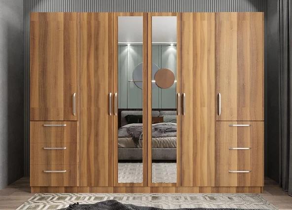 Zerka concept Zeren 6 Kapaklı Çekmeceli Gardırop Dolap Cvz 270 Cm ürün görseli 1