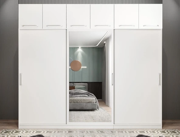 Zerka concept Runa Sürgü Kapaklı Gardırop Yüklüklü Beyaz 240cm ürün görseli 1