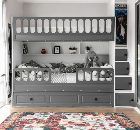 Zerka concept Aras Mdf Çelik Profilli Yavrulu Ranza Ab M2 ürün görseli 1