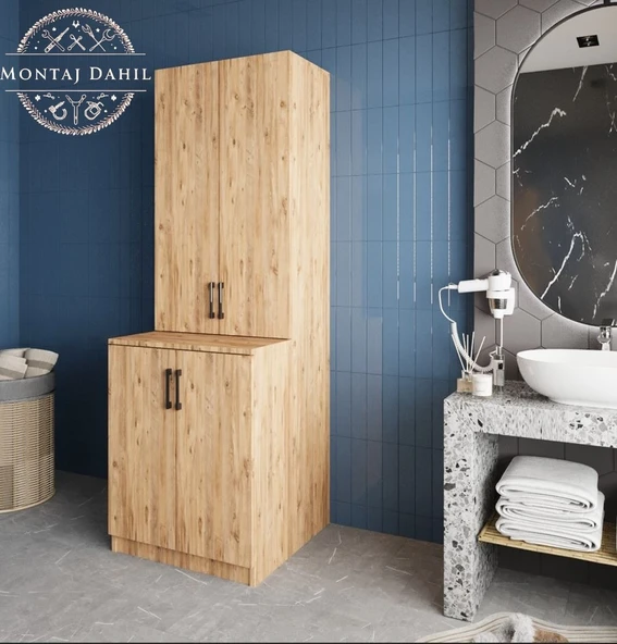 Zerka concept Aspen Çamaşır Ve Kurutma Makinesi Dolabı Banyo Dolabı Çam Çam ürün görseli 1