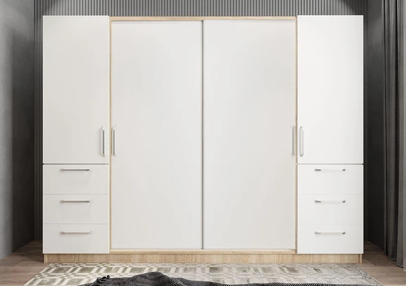 Zerka concept Riga Sürgü Kapaklı 6 Çekmeceli Gardırop Mb 208 Cm ürün görseli 1
