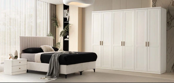 Zerka concept Aylan  Mdf Membran 6 Kapaklı Gardırop ve Yatak Odası Takımı - Baza Hariç ürün görseli 1