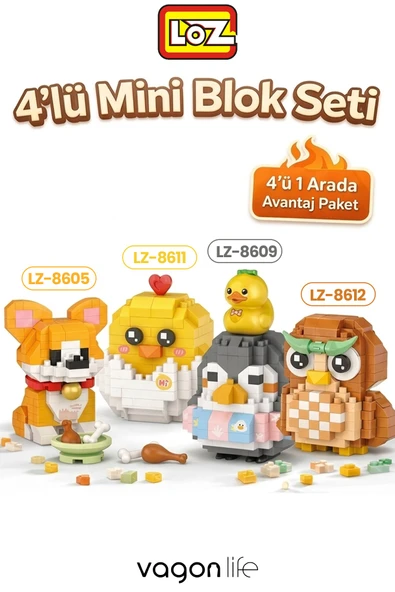 Loz Micro Block 4'lü Sevimli Hayvan Seti 4 Farklı Model Dekoratif Oyuncak Yapım Seti Yapı Blok Seti ürün görseli 1