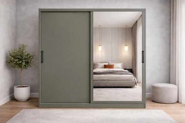 Zerka concept Zen Sürgü Kapaklı Dolap Gardırop Füme 140cm - Montaj Dahil ürün görseli 1