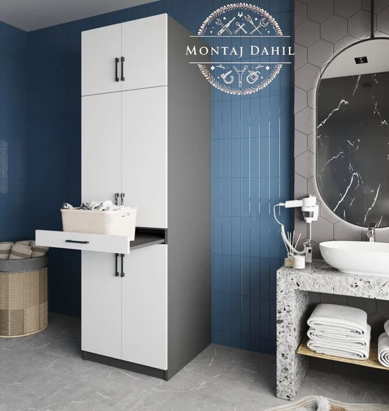 Zerka concept Piramit Çamaşır Ve Kurutma Makinesi Dolabı Banyo Dolabı Füme Beyaz Beyaz - Antrasit ürün görseli 1
