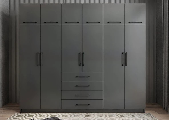 Zerka concept Biray 6 Kapaklı Gardırop Dolap Füme 270 Cm ürün görseli 1