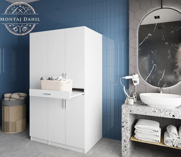 Zerka concept Tina Çamaşır Ve Kurutma Makinesi Dolabı Banyo Dolabı Beyaz Beyaz ürün görseli 1