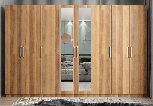 Zerka concept Başak 8 Kapaklı Dolap Gardırop Ceviz - Montaj Dahil ürün görseli 1