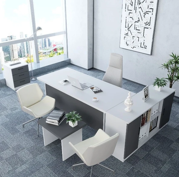 Zerka concept Padova 5'li Ofis Takımı  Model 3 Beyaz Füme ürün görseli 1