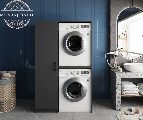 Zerka concept Almera Çamaşır Ve Kurutma Makinesi Dolabı Banyo Dolabı Füme Antrasit ürün görseli 1