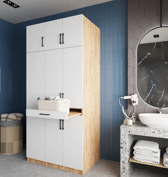 Zerka concept Vita Çamaşır Ve Kurutma Makinesi Dolabı Banyo Dolabı Çam Beyaz Beyaz - Çam ürün görseli 1