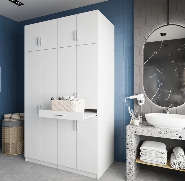 Zerka concept Modena Çamaşır Ve Kurutma Makinesi Dolabı Banyo Dolabı Beyaz Beyaz ürün görseli 1
