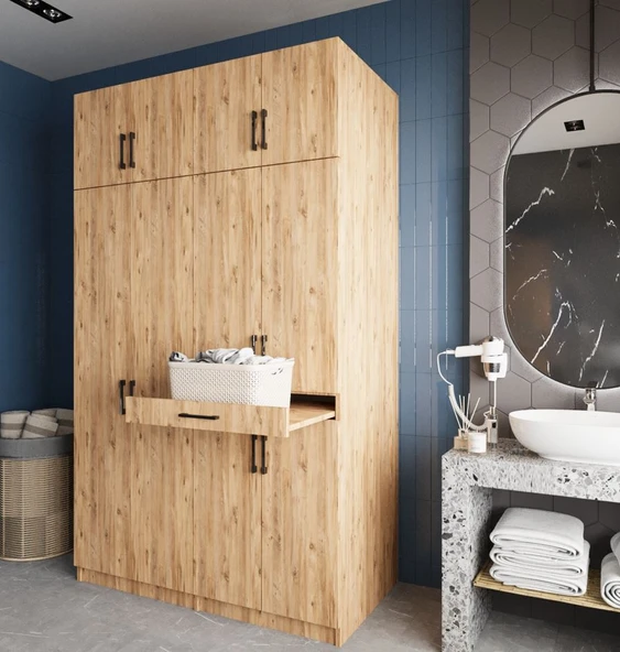 Zerka concept Modena Çamaşır Ve Kurutma Makinesi Dolabı Banyo Dolabı Çam Çam ürün görseli 1