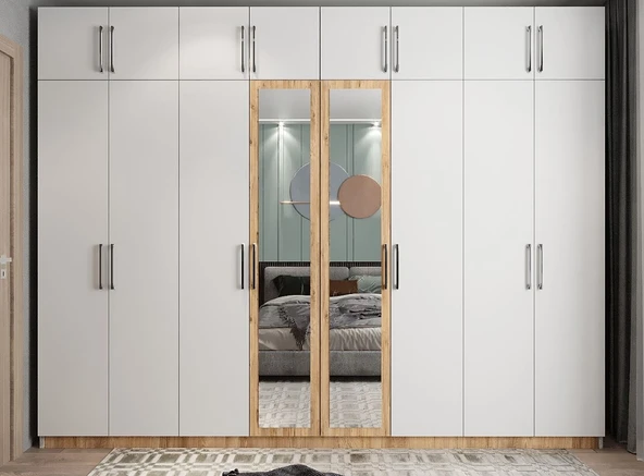 Zerka concept Hugo 8 Kapaklı Dolap Gardırop Çam Beyaz ürün görseli 1