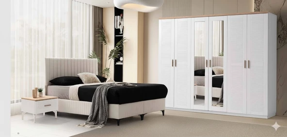 Zerka concept Mimoza Tamamı Mdf 6 Kapaklı Membran Gardırop Ve Yatak Odası Takımı ürün görseli 1
