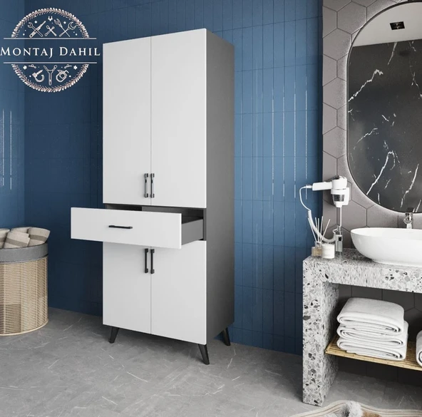 Zerka concept Mavera Çok Amaçlı Dolap Banyo Mutfak Kiler Dolabı Füme Beyaz Antrasit - Beyaz ürün görseli 1