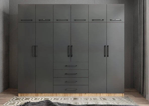 Zerka concept Biray 6 Kapaklı Gardırop Dolap Çam Füme 270 Cm Montaj Dahil ürün görseli 1