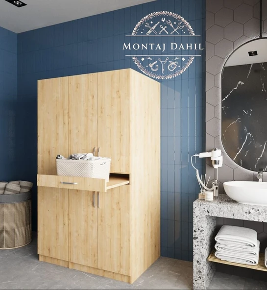 Zerka concept Tina Çamaşır Ve Kurutma Makinesi Dolabı Banyo Dolabı Meşe Meşe ürün görseli 1