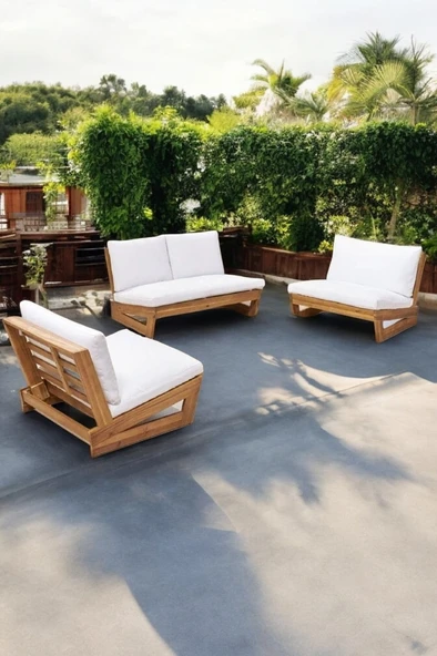 Zerka concept Conforlove Bahçe Balkon Masif Kestane Ahşap Koltuk Takım 2+1+1 ürün görseli 1