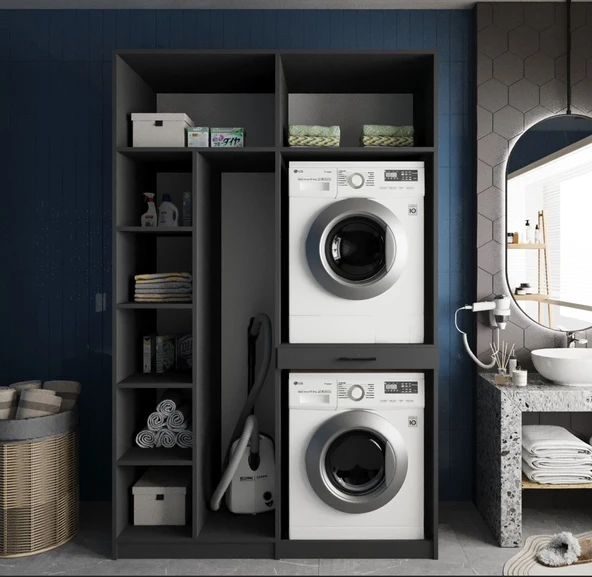 Zerka concept Megan Çamaşır Ve Kurutma Makinesi Dolabı Banyo Dolabı Füme Füme ürün görseli 1
