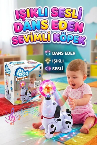 Işıklı Sesli Müzikli Dans Eden Hareket Eden 360 Derece Dönebilen Top Çeviren Sevimli Oyuncak Köpek ürün görseli 1