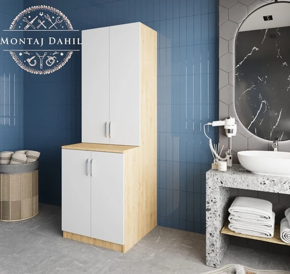 Zerka concept Aspen Çamaşır Ve Kurutma Makinesi Dolabı Banyo Dolabı Meşe Beyaz Beyaz - Meşe ürün görseli 1